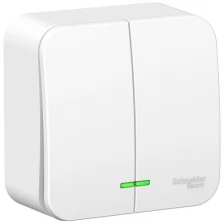 Выключатель SCHNEIDER ELECTRIC BLANCA 2-клавишный (cх.5) с подсв., изол.ПЛ., 6А, 250B, белый