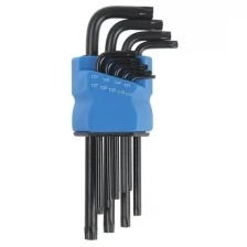 Набор ключей тундра black, TORX Tamper, удлиненные, CrV, TT10 - TT50, 9 шт.